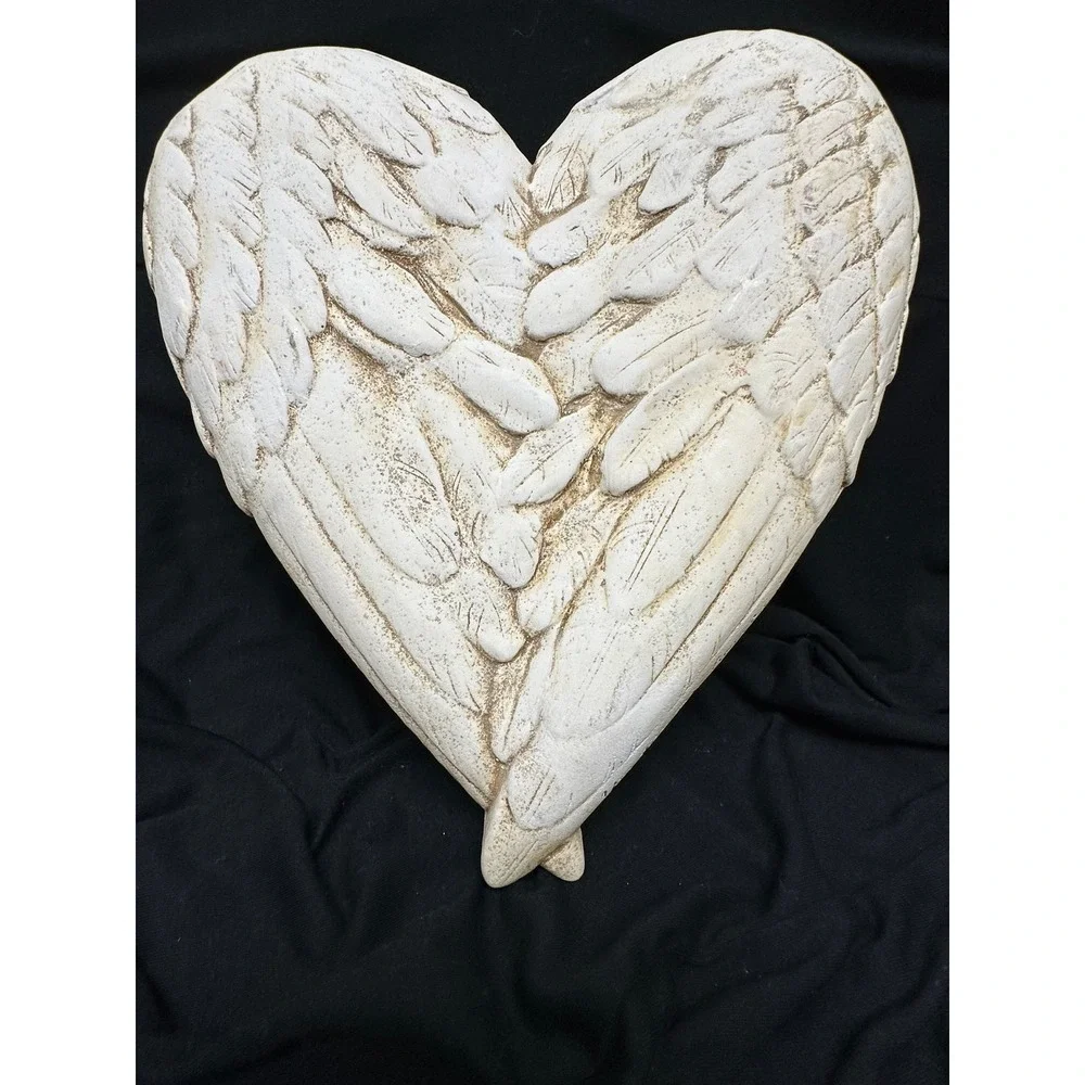 Unbranded Angel Wing Heart Wall Decor Cream Distressed Shabby Chic Plaster Art